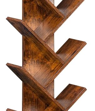 10 Tier Tree Book Shelf, Floor Standing Wood Bookshelf for Narrow Space, Storage Organizer Bookshelves for Books/CDs/Magazine, Bookcase with Shelves for Home Office, Living Room - Brown