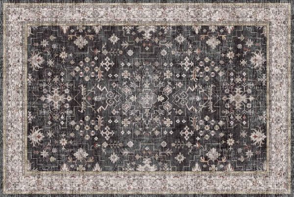 Black Washable Entry Rug, 2x3 Small Rugs for Entryway Kitchen Bathroom Door Mat Indoor Entrance, Non Slip Rubber Backing, Stain & Fade Resistant, Ashen Charcoal Floral Decor - Image 9