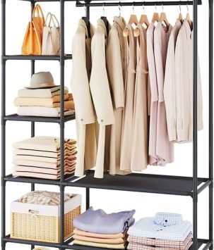 Dttwacoyh Portable Wardrobe Closet with Multi-Functional Segmentation, Large Capacity，50.2W x 17.5D x 70.8H inches，Metal Closet, Suitable for Bedroom,Checkroom, Living Room，Black