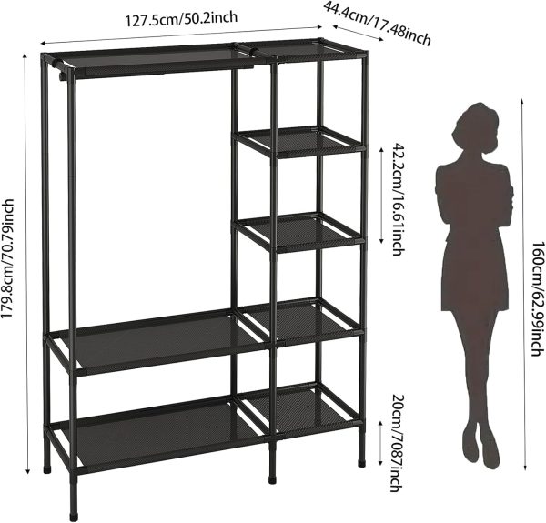 Dttwacoyh Portable Wardrobe Closet with Multi-Functional Segmentation, Large Capacity，50.2W x 17.5D x 70.8H inches，Metal Closet, Suitable for Bedroom,Checkroom, Living Room，Black - Image 2