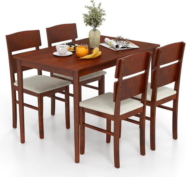 Giantex 5-Piece Dining Table Set for 4, Farmhouse Rectangular Dinette Table with 4 Upholstered Chairs, High Curved Back, Rubber Wood Legs, Space-Saving Kitchen Table Set for Dinner, Small Apartment