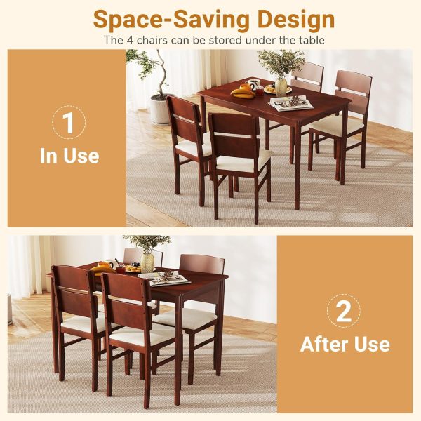 Giantex 5-Piece Dining Table Set for 4, Farmhouse Rectangular Dinette Table with 4 Upholstered Chairs, High Curved Back, Rubber Wood Legs, Space-Saving Kitchen Table Set for Dinner, Small Apartment - Image 2