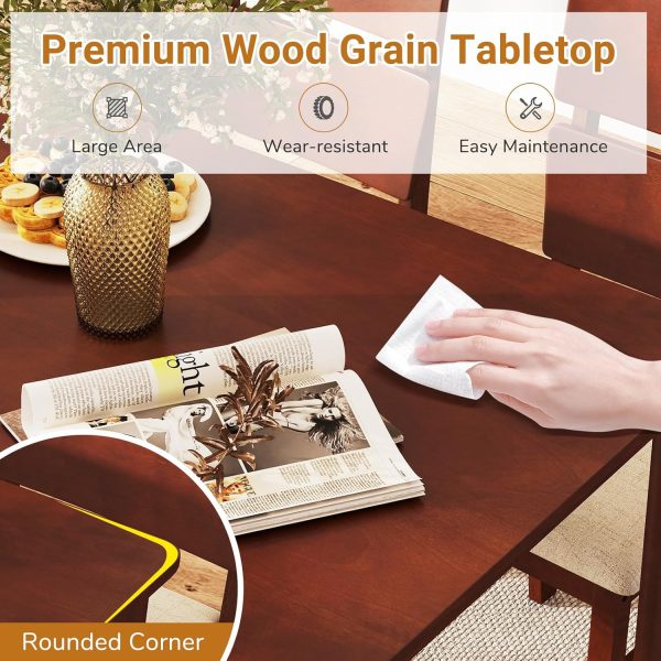 Giantex 5-Piece Dining Table Set for 4, Farmhouse Rectangular Dinette Table with 4 Upholstered Chairs, High Curved Back, Rubber Wood Legs, Space-Saving Kitchen Table Set for Dinner, Small Apartment - Image 3