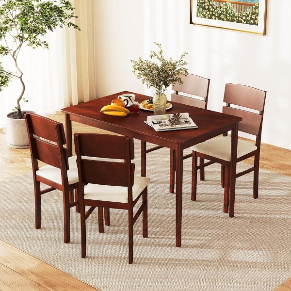 Giantex 5-Piece Dining Table Set for 4, Farmhouse Rectangular Dinette Table with 4 Upholstered Chairs, High Curved Back, Rubber Wood Legs, Space-Saving Kitchen Table Set for Dinner, Small Apartment - Image 5