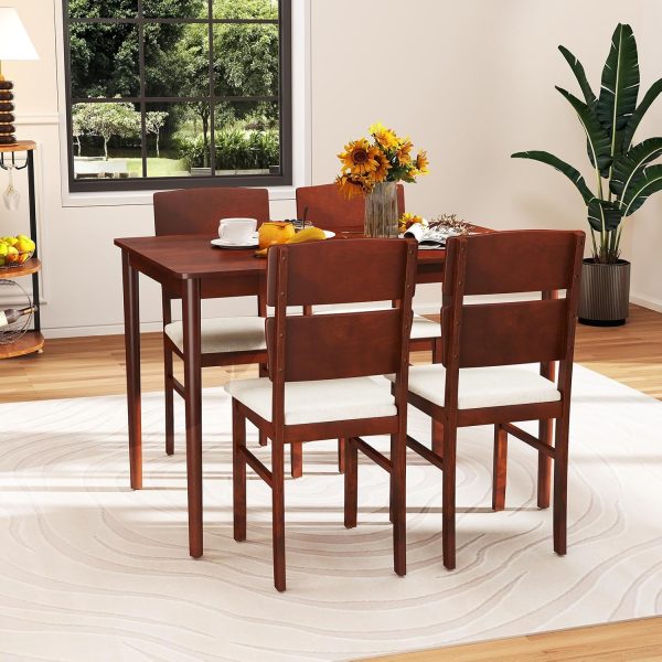Giantex 5-Piece Dining Table Set for 4, Farmhouse Rectangular Dinette Table with 4 Upholstered Chairs, High Curved Back, Rubber Wood Legs, Space-Saving Kitchen Table Set for Dinner, Small Apartment - Image 6