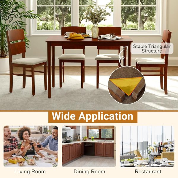Giantex 5-Piece Dining Table Set for 4, Farmhouse Rectangular Dinette Table with 4 Upholstered Chairs, High Curved Back, Rubber Wood Legs, Space-Saving Kitchen Table Set for Dinner, Small Apartment - Image 7