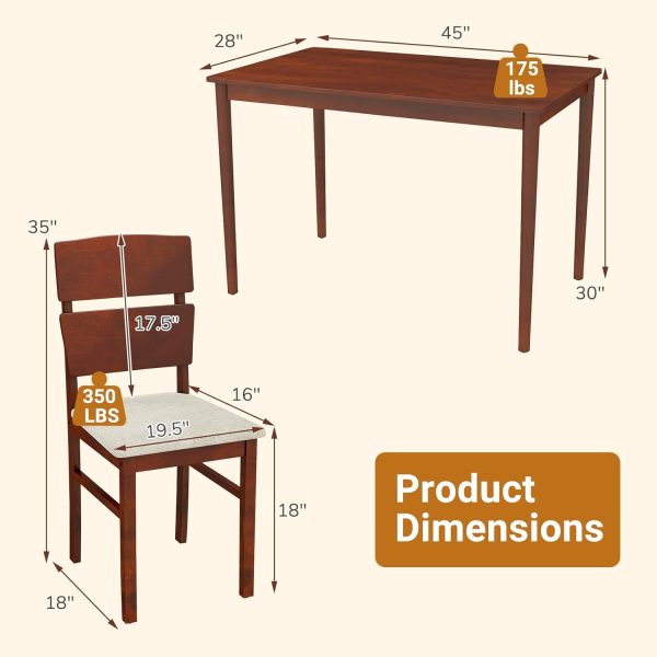 Giantex 5-Piece Dining Table Set for 4, Farmhouse Rectangular Dinette Table with 4 Upholstered Chairs, High Curved Back, Rubber Wood Legs, Space-Saving Kitchen Table Set for Dinner, Small Apartment - Image 8