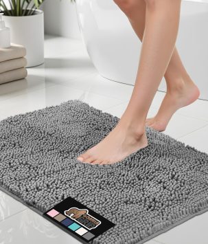 GORILLA GRIP Bath Rug Mat, Thick Soft Absorbent Chenille, Quick Dry Microfiber Mats, Rubber Backing Machine Washable Shower Floor Rugs, Bathmat Runner, Bathroom Home Decor Accessories, 24x17, Grey
