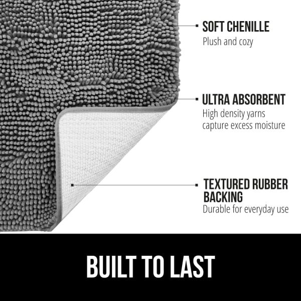 GORILLA GRIP Bath Rug Mat, Thick Soft Absorbent Chenille, Quick Dry Microfiber Mats, Rubber Backing Machine Washable Shower Floor Rugs, Bathmat Runner, Bathroom Home Decor Accessories, 24x17, Grey - Image 2