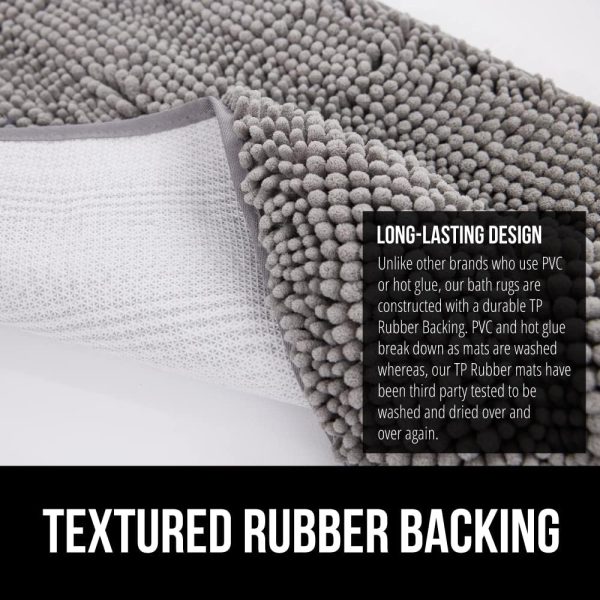 GORILLA GRIP Bath Rug Mat, Thick Soft Absorbent Chenille, Quick Dry Microfiber Mats, Rubber Backing Machine Washable Shower Floor Rugs, Bathmat Runner, Bathroom Home Decor Accessories, 24x17, Grey - Image 5