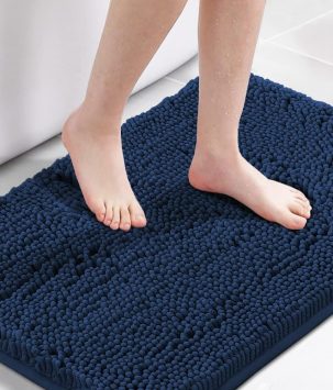 H.VERSAILTEX Navy Blue Bath Rug, Bath Mat Non Slip Bath Mats for Bathroom Floor, Bathroom Rug Extra Thick Chenille Rug 17" x 24" Absorbent Soft Shaggy Washable Dry Fast Plush Rugs for Bathtubs