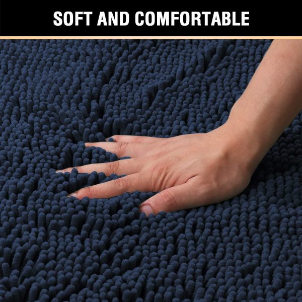 H.VERSAILTEX Navy Blue Bath Rug, Bath Mat Non Slip Bath Mats for Bathroom Floor, Bathroom Rug Extra Thick Chenille Rug 17" x 24" Absorbent Soft Shaggy Washable Dry Fast Plush Rugs for Bathtubs - Image 4