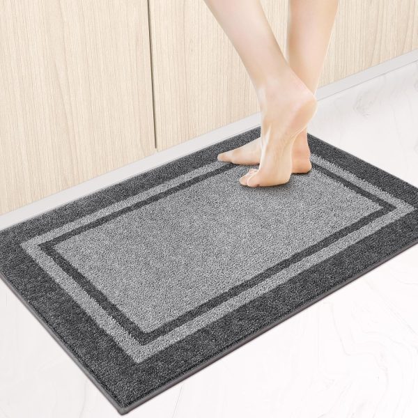 Kitchen Rugs 24" x 36", Non-Slip Machine Washable Kitchen Runner Rugs Floor Mats, Absorbent Comfort Standing Mats for Kitchen, Sink, Laundry and Hallway, Light Grey & Dark Grey