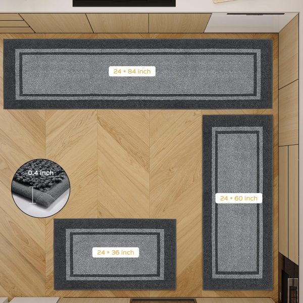 Kitchen Rugs 24" x 36", Non-Slip Machine Washable Kitchen Runner Rugs Floor Mats, Absorbent Comfort Standing Mats for Kitchen, Sink, Laundry and Hallway, Light Grey & Dark Grey - Image 2