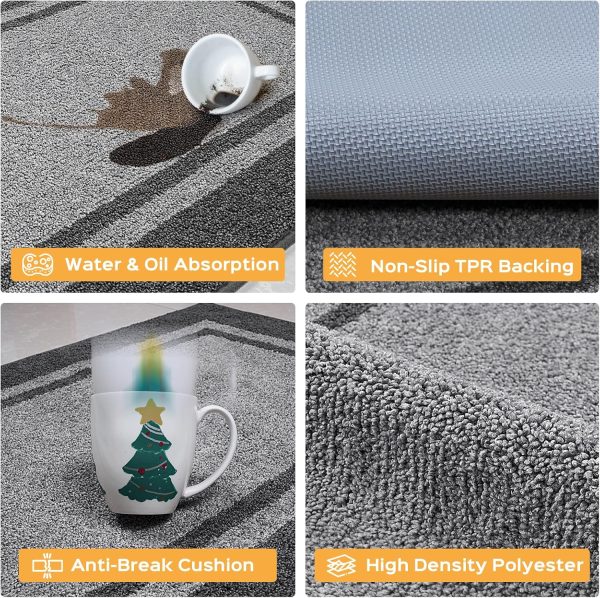 Kitchen Rugs 24" x 36", Non-Slip Machine Washable Kitchen Runner Rugs Floor Mats, Absorbent Comfort Standing Mats for Kitchen, Sink, Laundry and Hallway, Light Grey & Dark Grey - Image 3