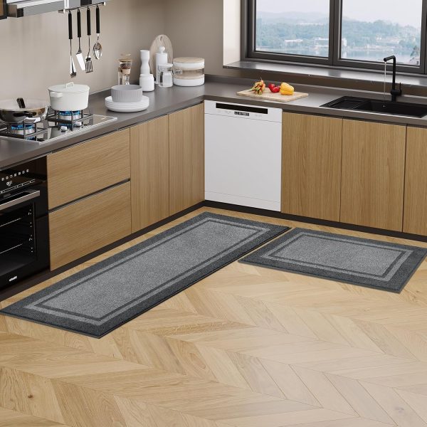 Kitchen Rugs 24" x 36", Non-Slip Machine Washable Kitchen Runner Rugs Floor Mats, Absorbent Comfort Standing Mats for Kitchen, Sink, Laundry and Hallway, Light Grey & Dark Grey - Image 7