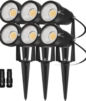 Low Voltage Landscape Lights Outdoor: 7W 700LM LED Landscape Lighting with Connectors for Tree Garden Yard Pathway | 12V 24V Warm White 2700K Spotlights | IP65 Waterproof | 6 Pack