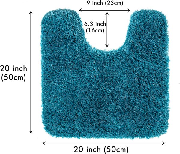 MIULEE Microfiber Toilet Bath Mat U-Shaped Contour Shaggy Bathroom Rugs Non Slip Extra Thick Soft Bath Rug Absorbent Water for Bathroom Commode Machine Washable(20x20 Inch, Teal) - Image 2