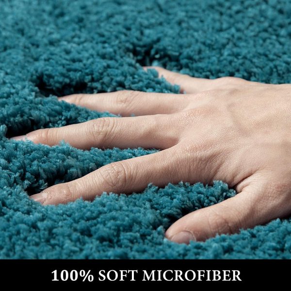MIULEE Microfiber Toilet Bath Mat U-Shaped Contour Shaggy Bathroom Rugs Non Slip Extra Thick Soft Bath Rug Absorbent Water for Bathroom Commode Machine Washable(20x20 Inch, Teal) - Image 4