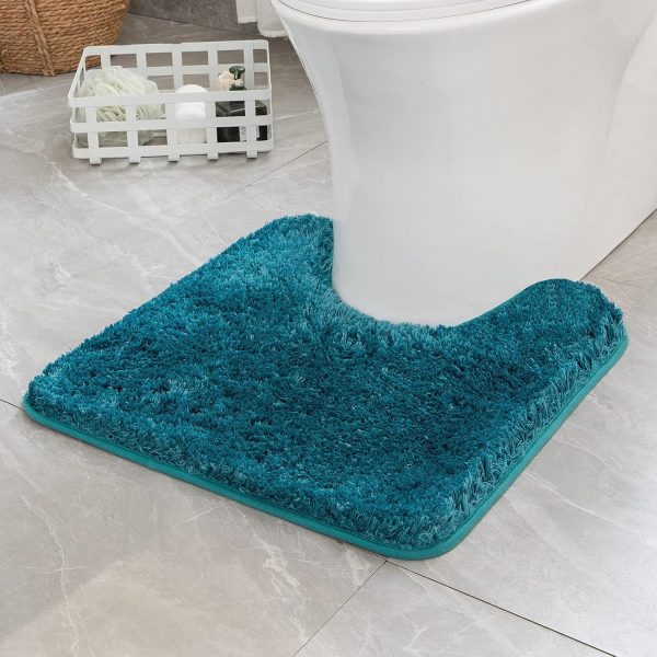 MIULEE Microfiber Toilet Bath Mat U-Shaped Contour Shaggy Bathroom Rugs Non Slip Extra Thick Soft Bath Rug Absorbent Water for Bathroom Commode Machine Washable(20x20 Inch, Teal) - Image 6
