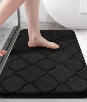 OLANLY Memory Foam Bath Mat Rug 30x20, Ultra Soft Non Slip and Absorbent Bathroom Rug, Machine Wash Dry, Comfortable, Thick Bath Rug Carpet for Bathroom Floor, Tub and Shower, Black
