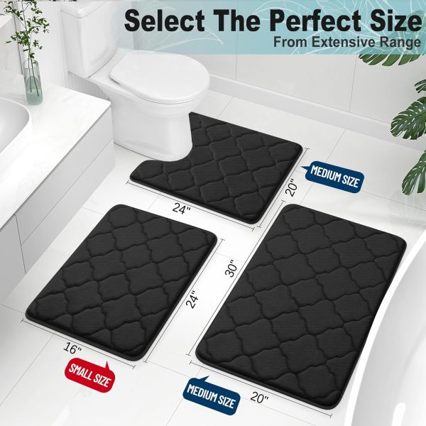 OLANLY Memory Foam Bath Mat Rug 30x20, Ultra Soft Non Slip and Absorbent Bathroom Rug, Machine Wash Dry, Comfortable, Thick Bath Rug Carpet for Bathroom Floor, Tub and Shower, Black - Image 2