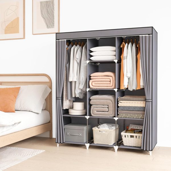 Portable Closet, 51 Inch Wardrobe Closet for Hanging Clothes with 2 Hanging Rods, 8 Storage Organizer Shelves for Bedroom, Durable and Easy to Assemble, Grey - Image 2