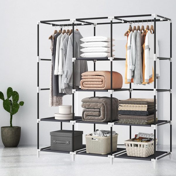 Portable Closet, 51 Inch Wardrobe Closet for Hanging Clothes with 2 Hanging Rods, 8 Storage Organizer Shelves for Bedroom, Durable and Easy to Assemble, Grey - Image 3