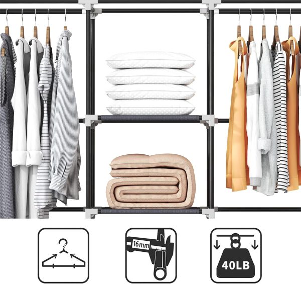 Portable Closet, 51 Inch Wardrobe Closet for Hanging Clothes with 2 Hanging Rods, 8 Storage Organizer Shelves for Bedroom, Durable and Easy to Assemble, Grey - Image 6
