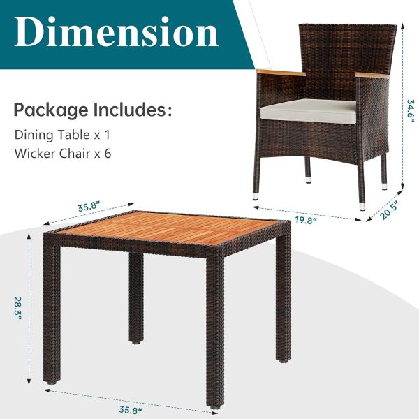 Shintenchi 5 Piece Patio Dining Set, Wicker Patio Conversation Set with Wood Table Top, Outdoor Table and Chairs with Soft Cushions for Backyard, Deck and Garden, Brown Rattan - Image 3