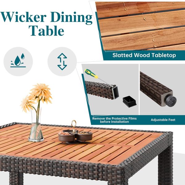 Shintenchi 5 Piece Patio Dining Set, Wicker Patio Conversation Set with Wood Table Top, Outdoor Table and Chairs with Soft Cushions for Backyard, Deck and Garden, Brown Rattan - Image 4