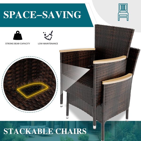 Shintenchi 5 Piece Patio Dining Set, Wicker Patio Conversation Set with Wood Table Top, Outdoor Table and Chairs with Soft Cushions for Backyard, Deck and Garden, Brown Rattan - Image 6