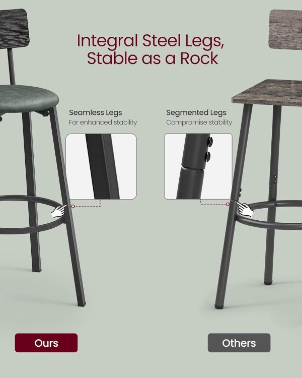 VASAGLE Bar Stools, Set of 2 PU Upholstered Breakfast Stools, 29.7-Inch Barstools with Back and Footrest, Simple Assembly, for Dining Room Kitchen Counter, Classic Black and Forest Green ULBC069C01 - Image 5